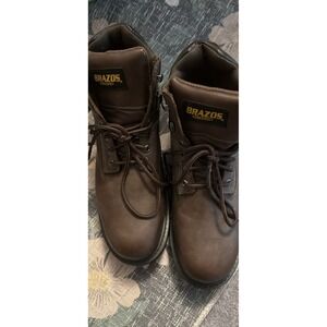 Brazos Work Force Mens Brown Leather Steel Toe Safety Work Boots Size 11D